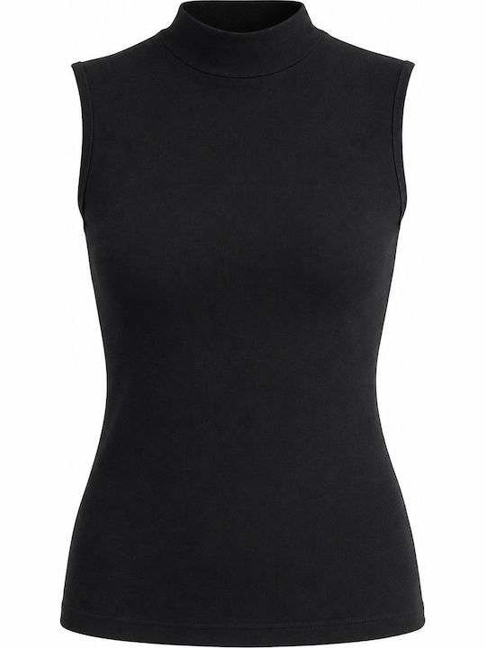 Sleeveless Cotton Black Women's T-Shirt Turtleneck