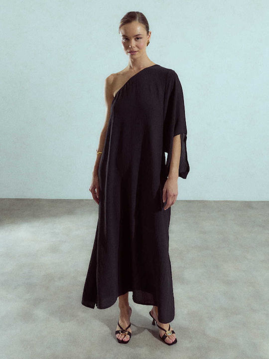 Celestino Women's Maxi One Shoulder Dress Loose Fit Black