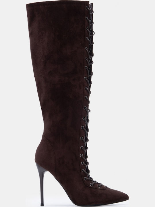Wildleder Damenstiefel mit hohem Absatz Braun