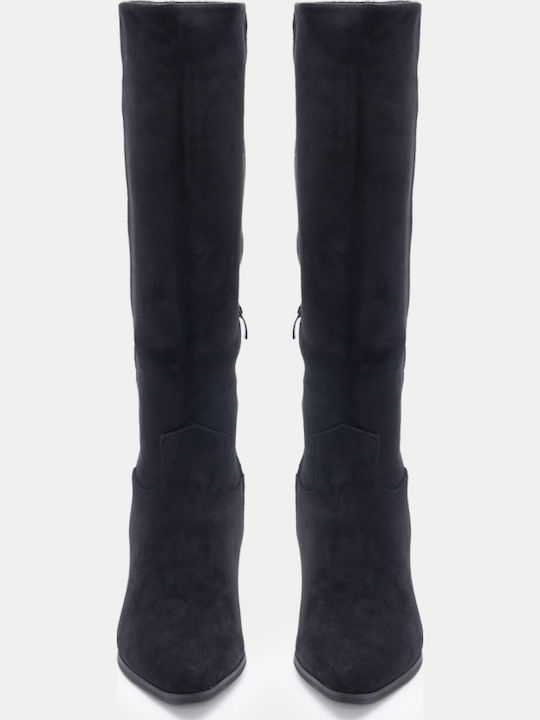 Wildleder Damenstiefel mit mittlerem Absatz Schwarz