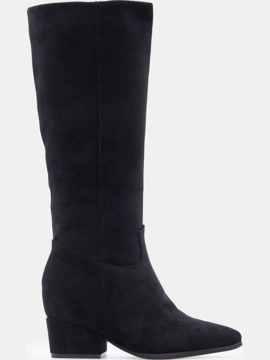 Wildleder Damenstiefel mit mittlerem Absatz Schwarz