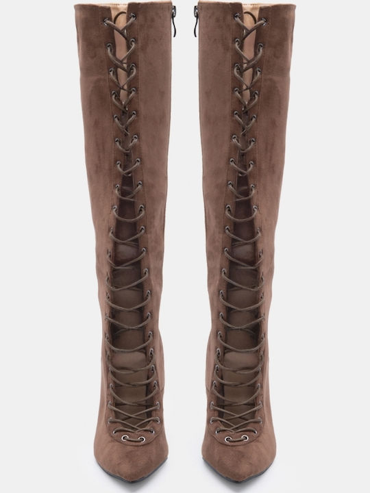 Wildleder Damenstiefel mit Hohem Absatz Beiges