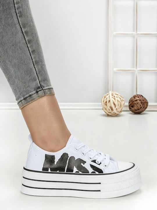 Damen Flatforms Sneakers Weiß Und Schwarz 810-4E_WEISS-SCHWARZ-ROT_JIN