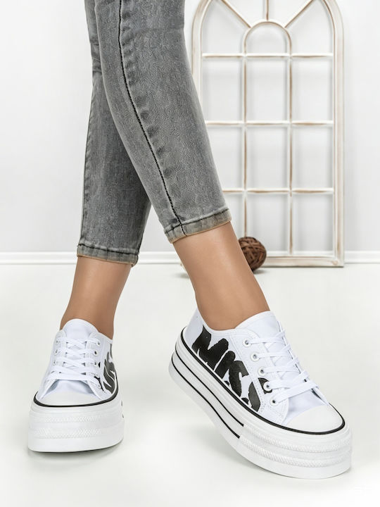 Damen Flatforms Sneakers Weiß Und Schwarz 810-4E_WEISS-SCHWARZ-ROT_JIN