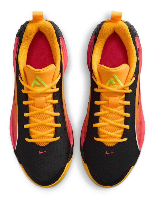 Giannis Immortality 5 Niedrige Basketballschuhe Laser Crimson / Laser Orange / Schwarz / Metallic Silver