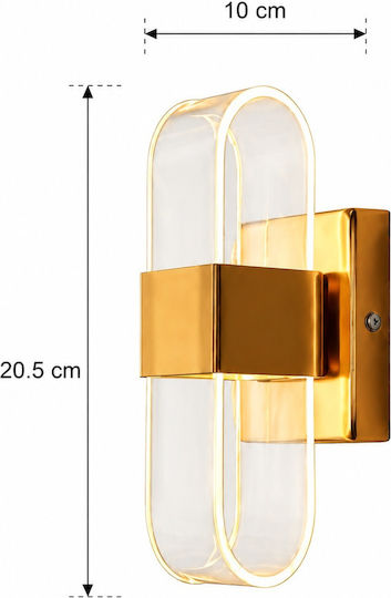 Lampă de perete modernă cu LED integrat și lumină alb cald aurie 10x20.5cm