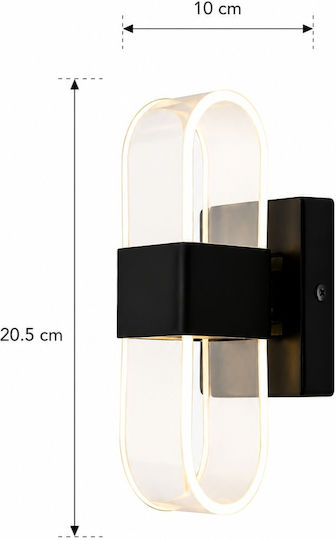 Lampă de perete modernă cu LED integrat și lumină alb cald Neagră 10x20.5cm