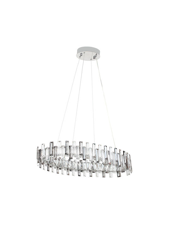 Keskor Smart Plafonieră de Tavan 80cm Argintie cu LED Integrat și Cristale