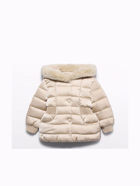 Kids Short Fur Hooded Beige