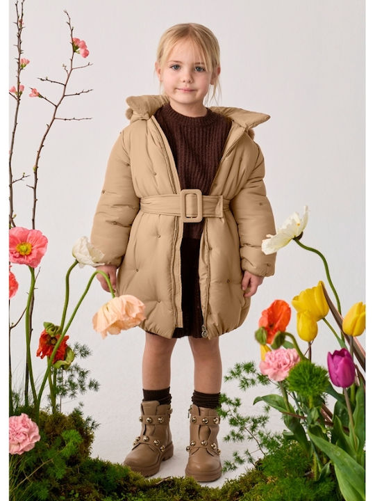 Kinderpelz Lang mit Kapuze Beige