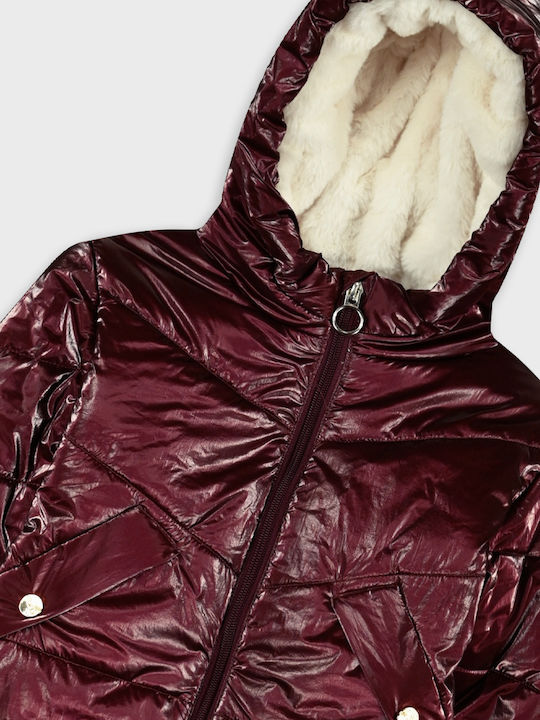 Kids Quilted Short Jacket with Lining & Hood Burgundy