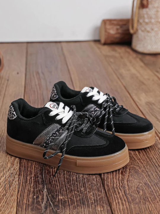 Schwarze Sneakers Print Details Doppelte Schnürsenkel