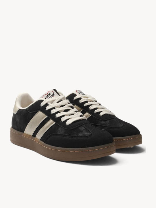 Schwarze Retro Sneakers Mit Dreifach Streifen Gummi Sohle