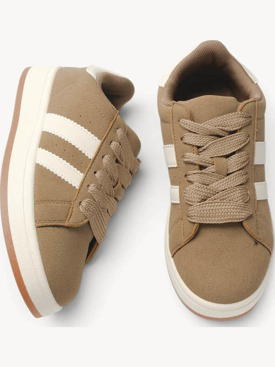 Beige Sneakers Kastorine Textur Mit Dreifach Seitlichen Streifen