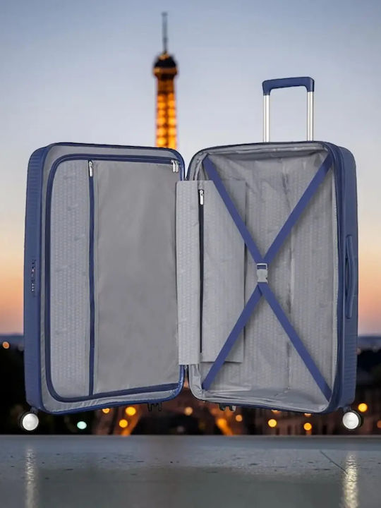 American Tourister Soundbox Μεγάλη Βαλίτσα Ταξιδίου Σκληρή Μπλε Σκούρο Ύψους 77εκ.