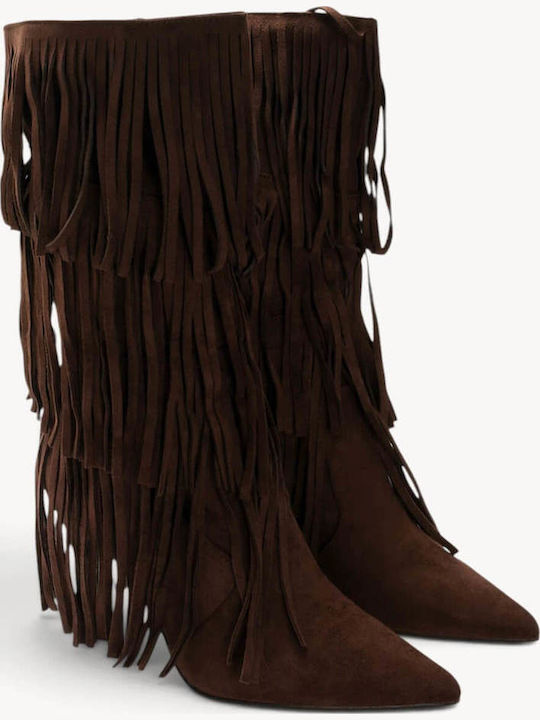 Ligglo Damenstiefel Western Mehrschichtige Fransen in Braun