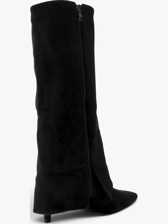Μαύρες Suede Μπότες Minimal Cape Design Κ Kitten Heel