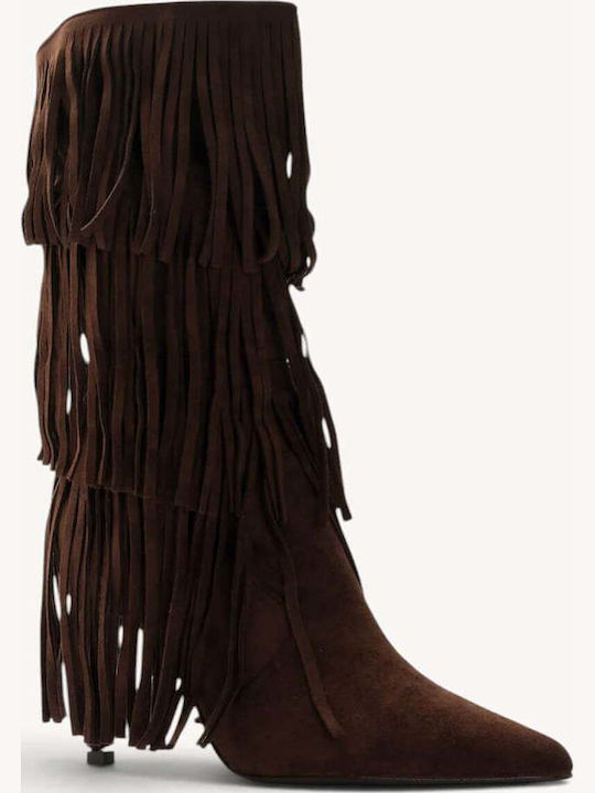 Ligglo Damenstiefel Western Mehrschichtige Fransen in Braun