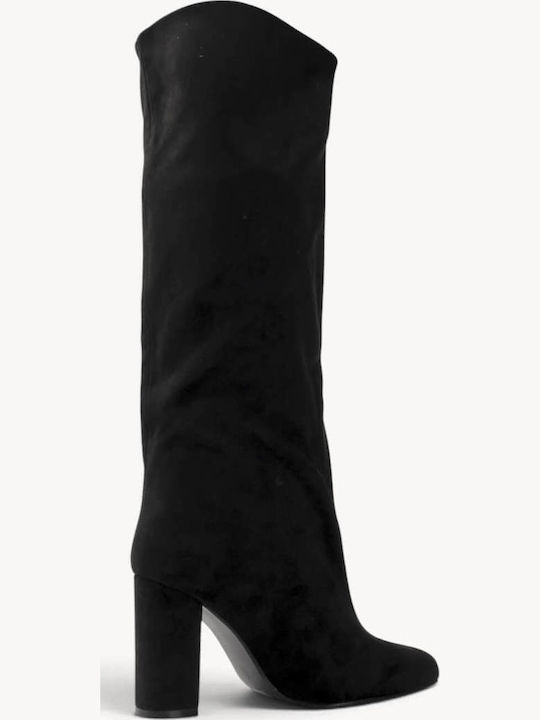 Schwarze Wildleder Damenstiefel Drapé Körper Fließende Passform