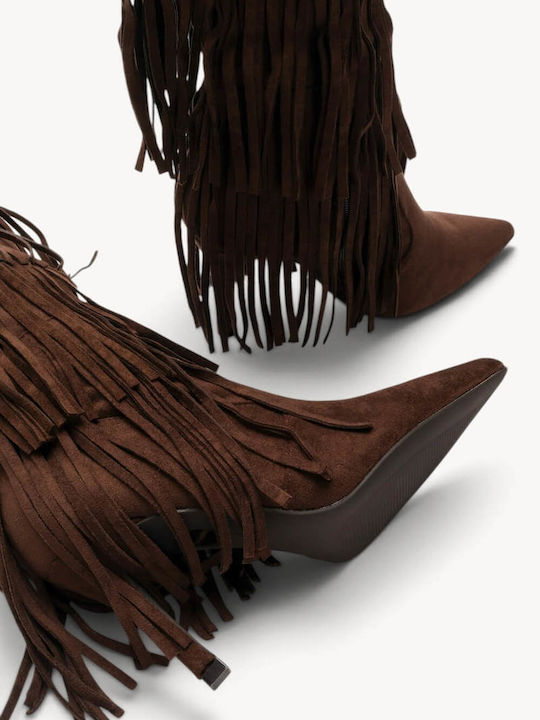 Ligglo Damenstiefel Western Mehrschichtige Fransen in Braun