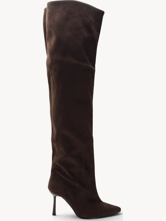 Braune Damenstiefel Draped Slim Line Stiletto Absatz