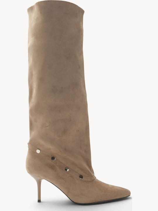 Beige Damenstiefel Schräg Streifen Truxs Ankle