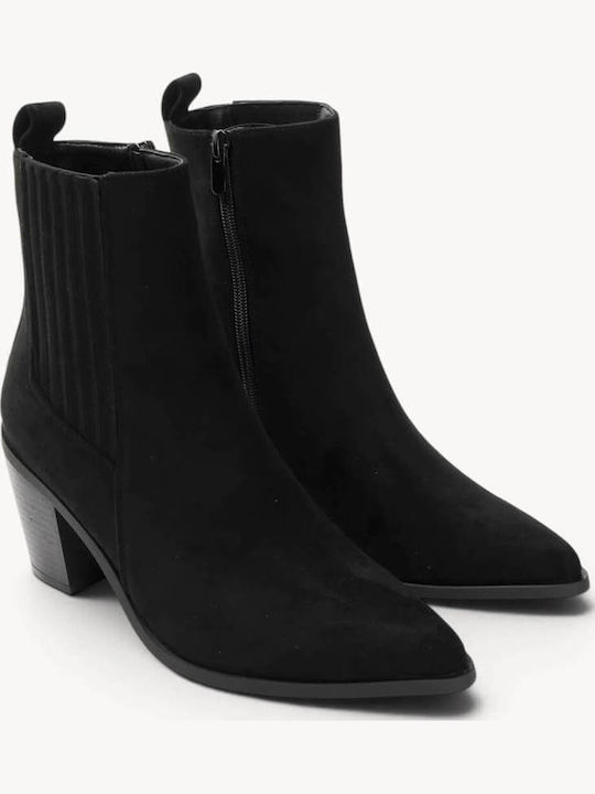 Black Suede Ankle Boots Elastic Side High Heel
