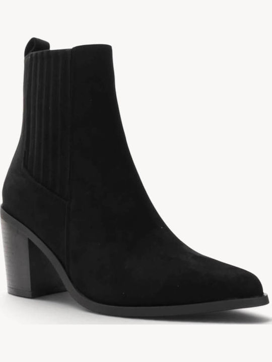 Black Suede Ankle Boots Elastic Side High Heel