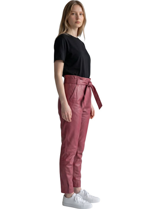 Women's Leather Trousers in Straight Leg Burgundy