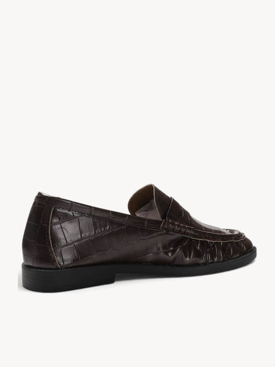 Mocasini Dama Loafers Croco Cu Textură Embosată Cusătură Moccasin Maro