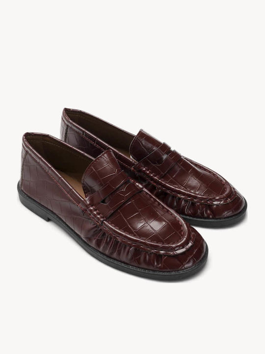Bordeaux Damen Mokassins Croco Angeleimte Textur Raffung Ligglo