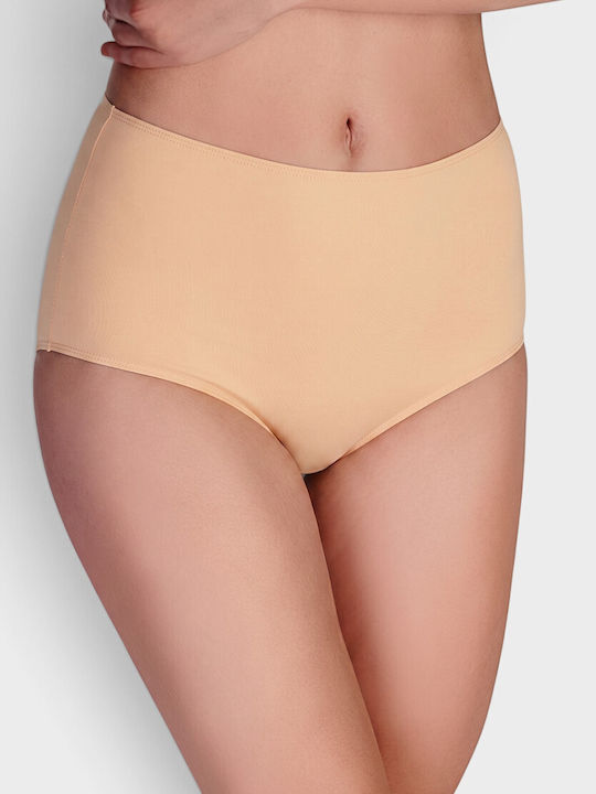 Βαμβακερά Ψηλόμεσα Γυναικεία Slip 3Pack Μπέζ/λευκό