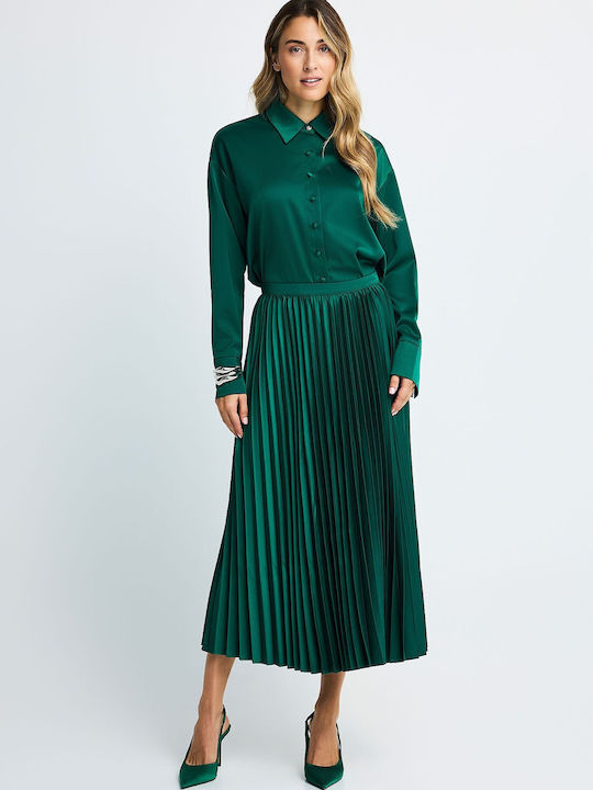 Pleated Midi Skirt Green
