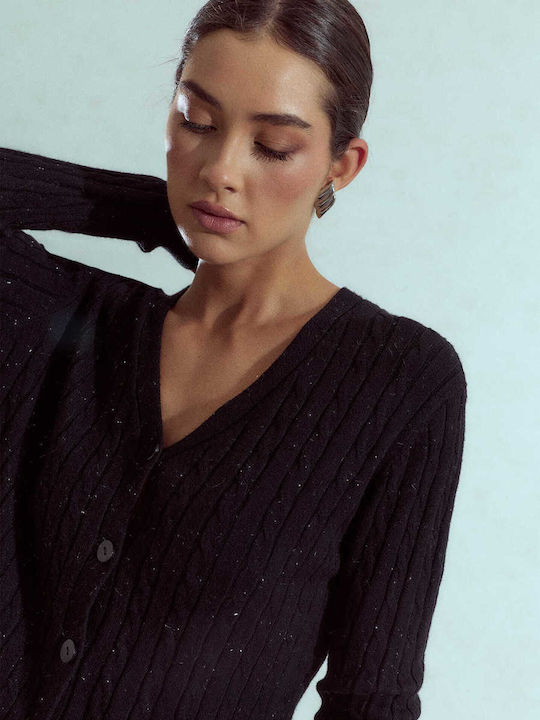 Celestino Gestrickte Damen Strickjacke Glitter Schwarz