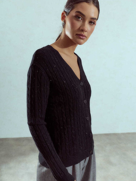 Celestino Gestrickte Damen Strickjacke Glitter Schwarz