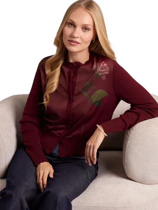Lange Gestrickte Damen Strickjacke Burgundisch