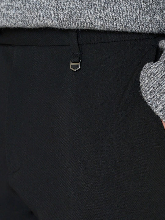 Bryan Men's Elastic Slim Fit Black Trousers