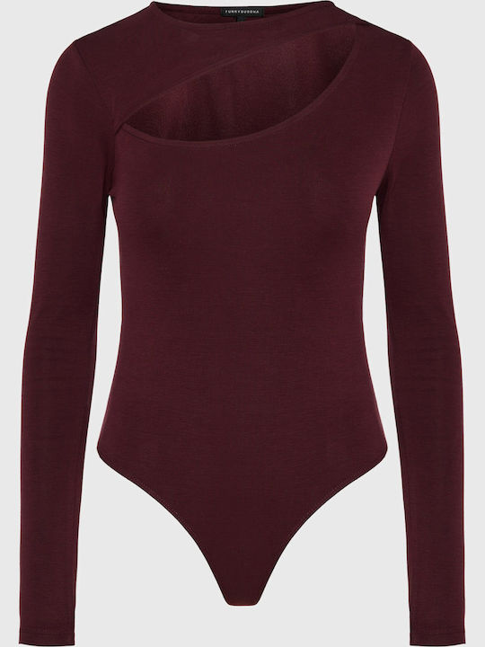 Damen-Bodysuit Langarm Rib-Koromaki Cut Out