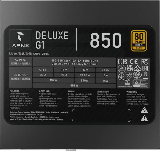 APNX DELUXE G1 850 850W Sursă de Alimentare Neagră