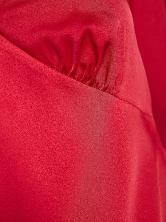 Summer Midi Evening Shirt Dress Open Back Red