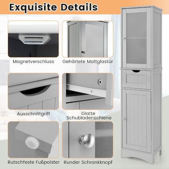 Costway Wall Hung Bathroom Column Cabinet W40xD30xH170cm Grey