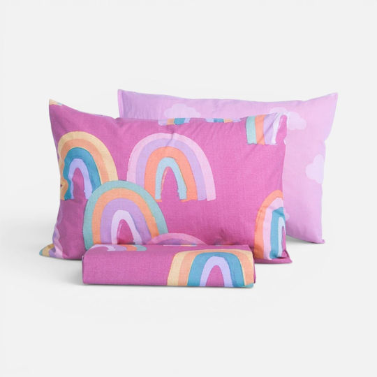 Nef-Nef Homeware Raibow Mood Set Kids Single Duvet Cover with Pillowcase Cotton Fuchsia 160x240cm