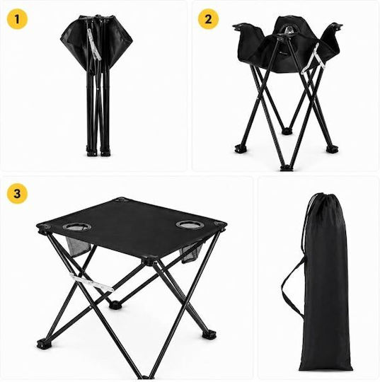 Metallic Folding Camping Table 47.5x43x43cm Black
