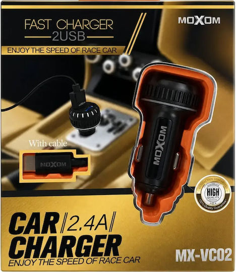 Moxom Mx-vc02 Handy-Autoladegerät 2x USB-A 2.4A Kabel Micro-USB Schwarz