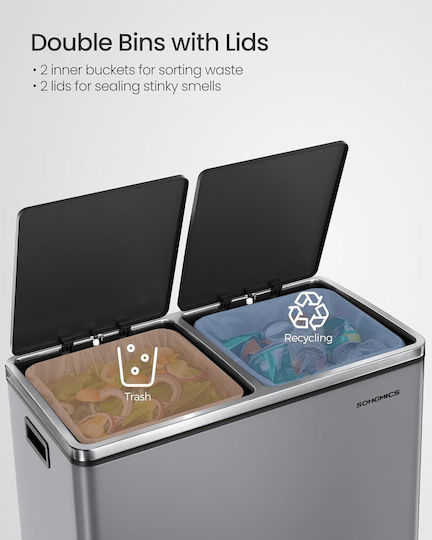 Songmics Coș de Reciclare din Oțel Inoxidabil 30l Gri