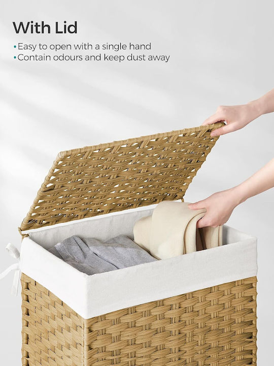 Songmics Coș de rufe Din Paie 90lt cu Capac 46x33x60cm Alb