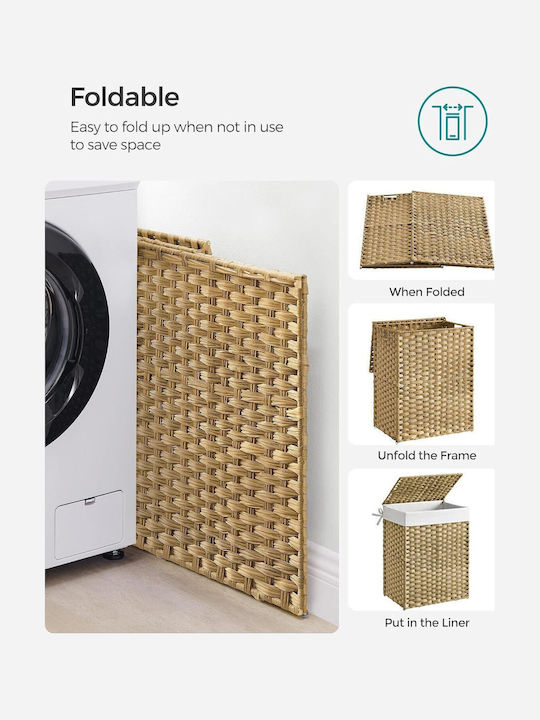 Songmics Coș de rufe Din Paie 90lt cu Capac 46x33x60cm Alb