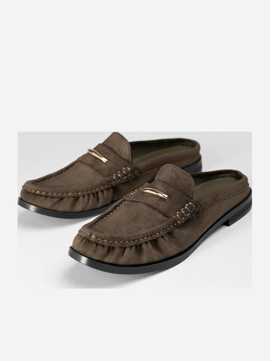 Flat Wildleder Damen Pantoletten in Braun Farbe