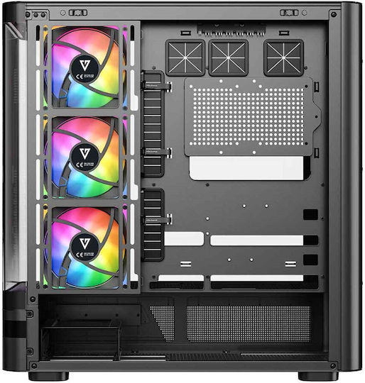 Modecom Volcano AQ100 Gaming Midi-Turm Computergehäuse mit Seitenfenster und ARGB-Beleuchtung Schwarz