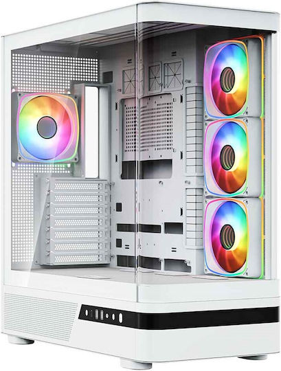 Modecom Volcano AQ100 Gaming Midi Tower Computer Case with Side Window and ARGB Lighting White